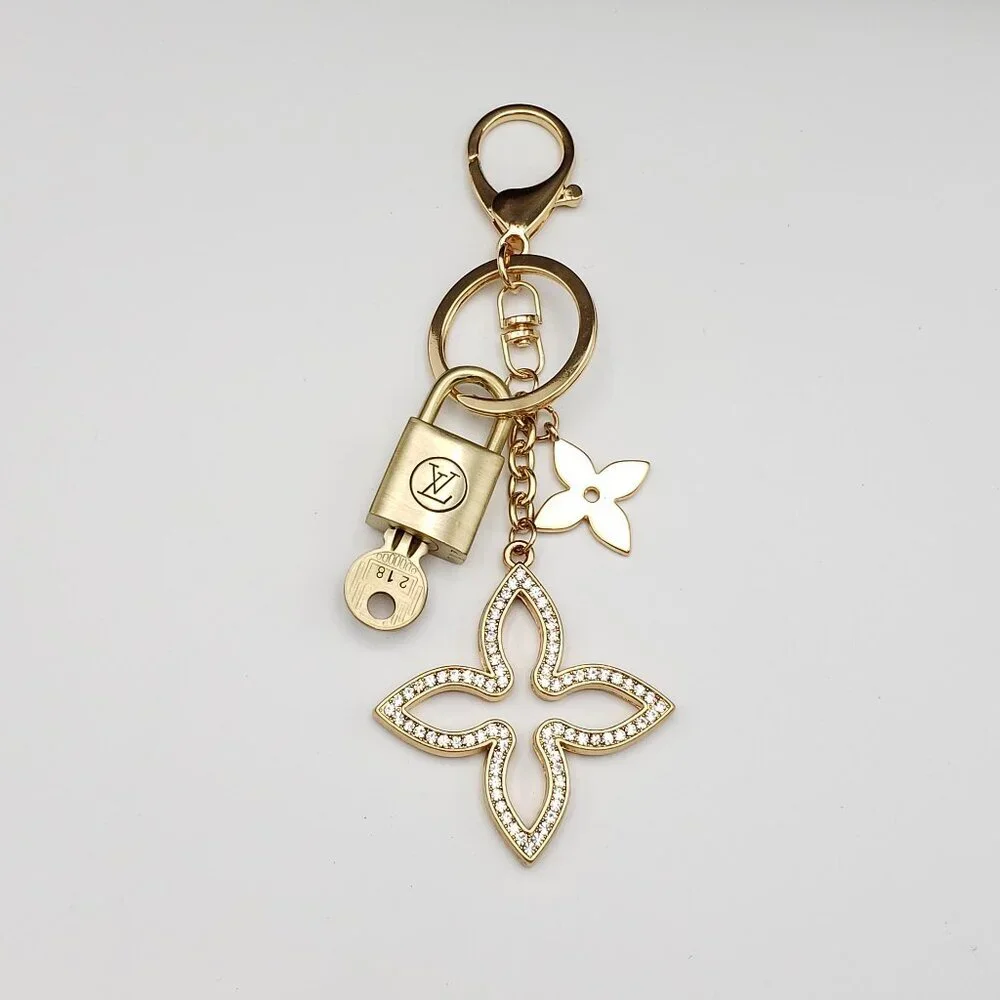 LV Gold Padlock 🔑 Authentic Louis Vuitton Charm + Unbranded Clover Keychain